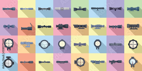 Telescopic sight icons set flat vector. Sniper scope