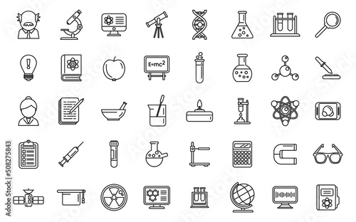 Research scientist icons set outline vector. Lab formula