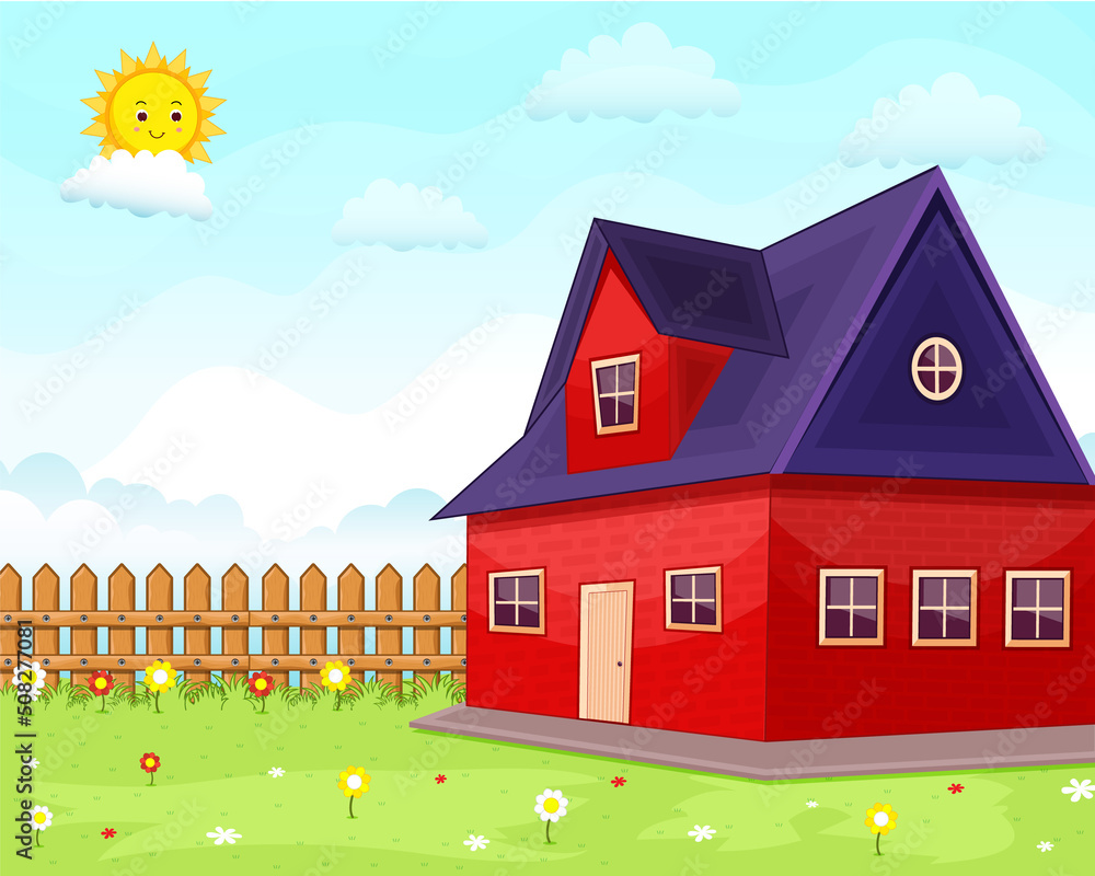 House scene with nature elements Vector