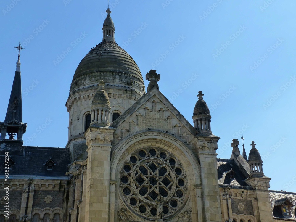 Laval, France - August 2018 : Visit the city of Laval with a beautiful view of its religious monuments