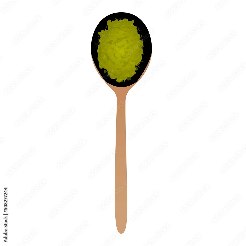 Matcha tea spoon icon cartoon vector. Green powder Matcha tea spoon icon cartoon vector. Green powder