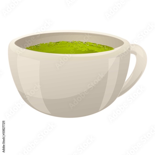 Matcha tea ceramic cup icon cartoon vector. Green powder