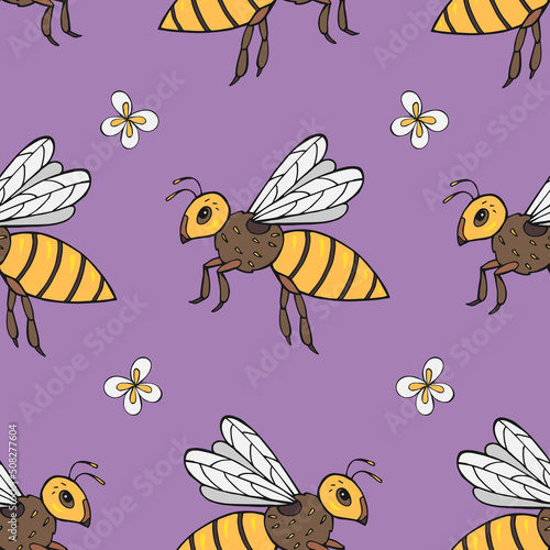 Seamless vector pattern with bees. Decoration print for wrapping, wallpaper, fabric, textile.  © Anna Sobol