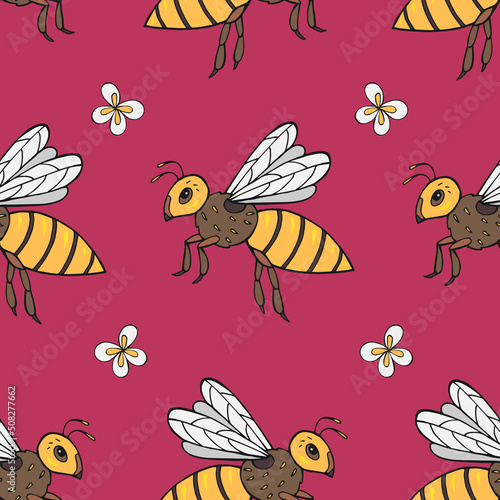 Seamless vector pattern with bees. Decoration print for wrapping  wallpaper  fabric  textile. 