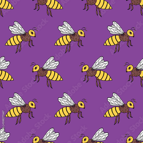 Seamless vector pattern with bees. Decoration print for wrapping, wallpaper, fabric, textile. © Anna Sobol