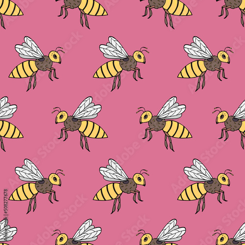 Seamless vector pattern with bees. Decoration print for wrapping, wallpaper, fabric, textile. © Anna Sobol