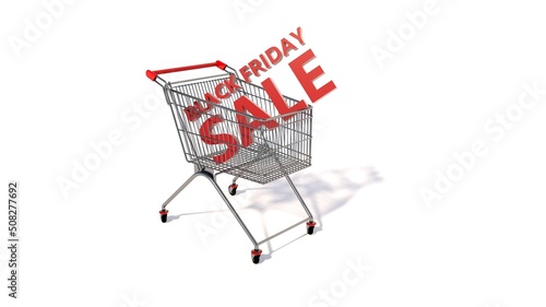 Trolley cart for supermarket. Shopping cart. 50% discount. 3D visualization.