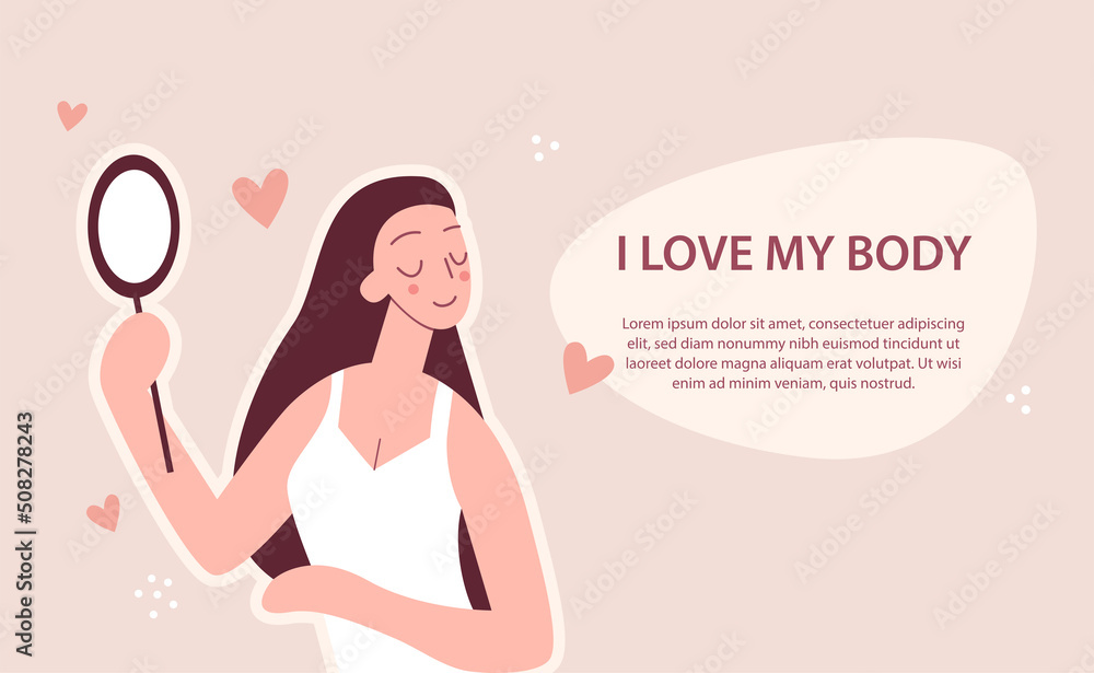 Body positive. Happy harmonious girl. Love your body. Vector illustration concept Body positive. Happy harmonious girl. Love your body. Vector illustration concept