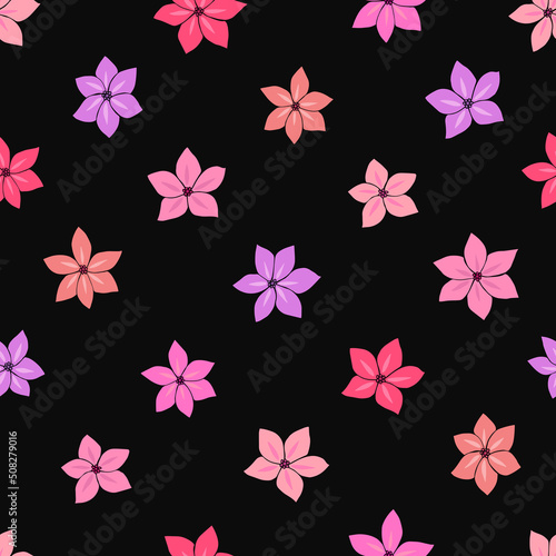 Seamless vector pattern of flowers. Background for greeting card, website, printing on fabric, gift wrap, postcard and wallpapers. Anemone, phlox flowers.