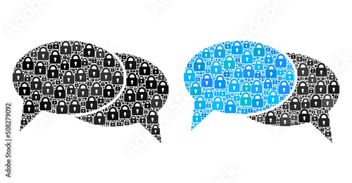 Protection mosaic chat messages icon. Chat messages mosaic icon of lock icons. Vector composition for security purposes.