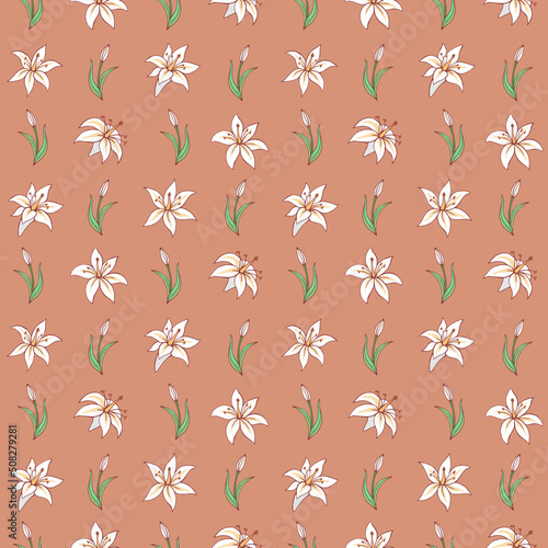 Seamless vector pattern of lilies. Background for greeting card  website  printing on fabric  gift wrap  postcard and wallpapers.