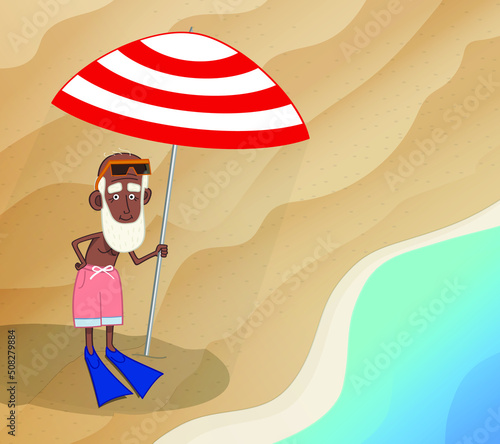 old man on the beach on vacation by the sea