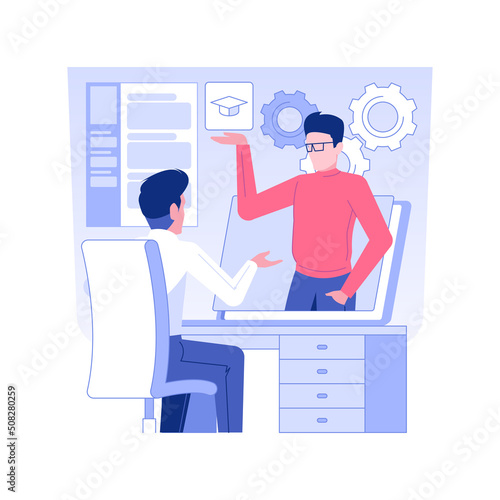 HR consultancy isolated concept vector illustration. Man deals with career counselling using laptop, expat hiring, HR management, human resources, headhunting agency vector concept.