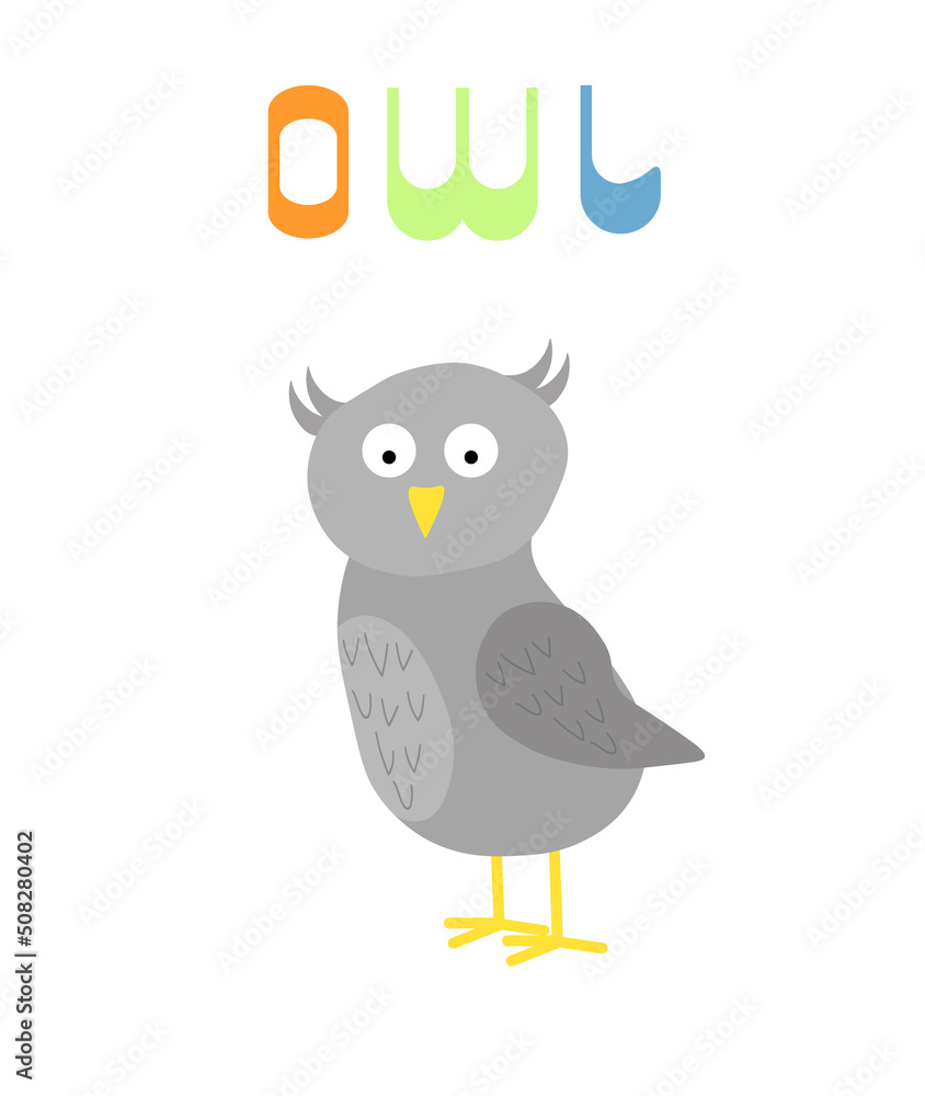Card with cartoon owl and lettering. Vector illustration. For use in the design of covers and brochures, flyers, icons, cards and posters, scrapbooking, childrens products. Card with cartoon owl and lettering. Vector illustration. For use in the design of covers and brochures, flyers, icons, cards and posters, scrapbooking, childrens products.