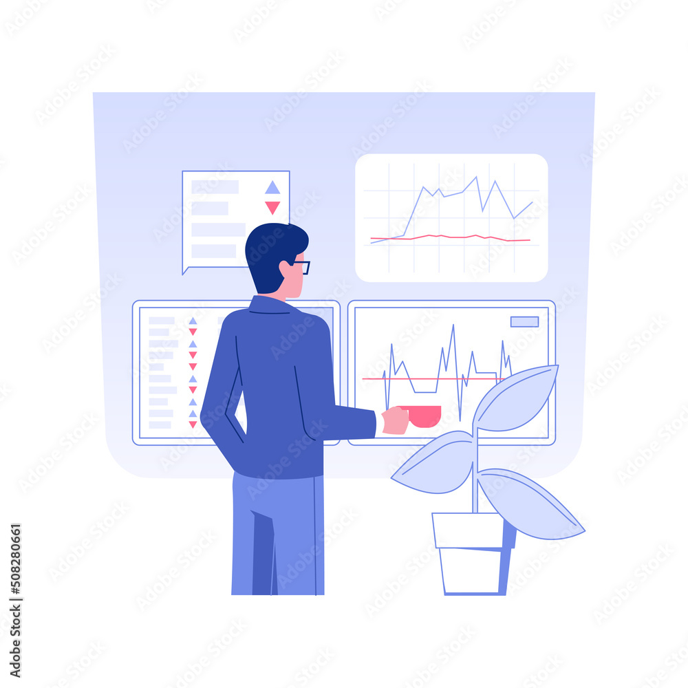 Financial analysis isolated concept vector illustration. Professional investment analyst evaluating financial information, business strategy, raising money, venture funding vector concept.