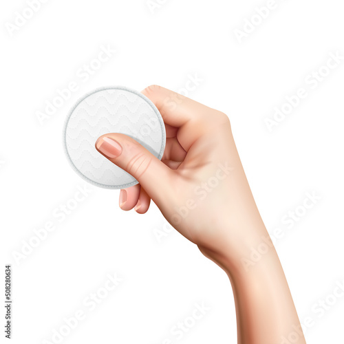 Realistic Cosmetic Cotton Pads Hand Composition