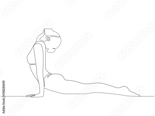 Woman doing yoga pose. Continuous line. Vector illustration