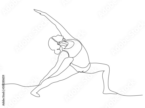 Woman doing yoga pose. Continuous line. Vector illustration