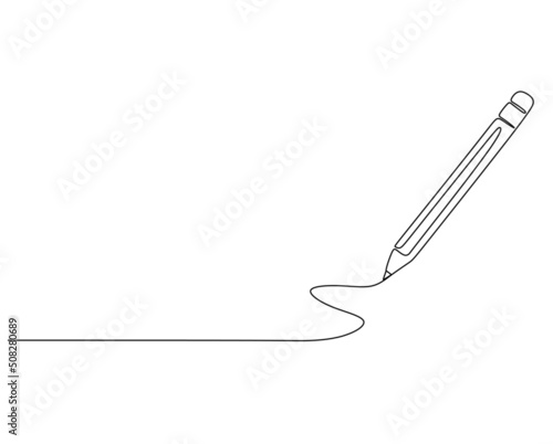 Single continuous line drawing of pencil. Pen icon. Back to school minimalist style. Education concept. Modern one line draw graphic design vector illustration © Natvc