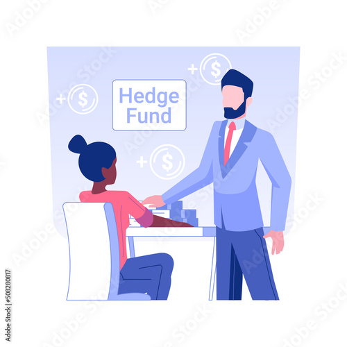 Investing in hedge fund isolated concept vector illustration. Businessman talking to mutual fund representative, develop startup strategy, financial help, raising money vector concept. © Vector Juice
