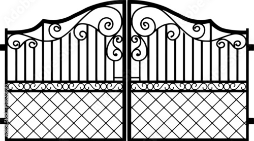 Fotografie, Obraz The main entrance of the house fence Alloy Steel grating fence art Gothic architecture is a style that flourished in Europe isolated on white background this has clipping path