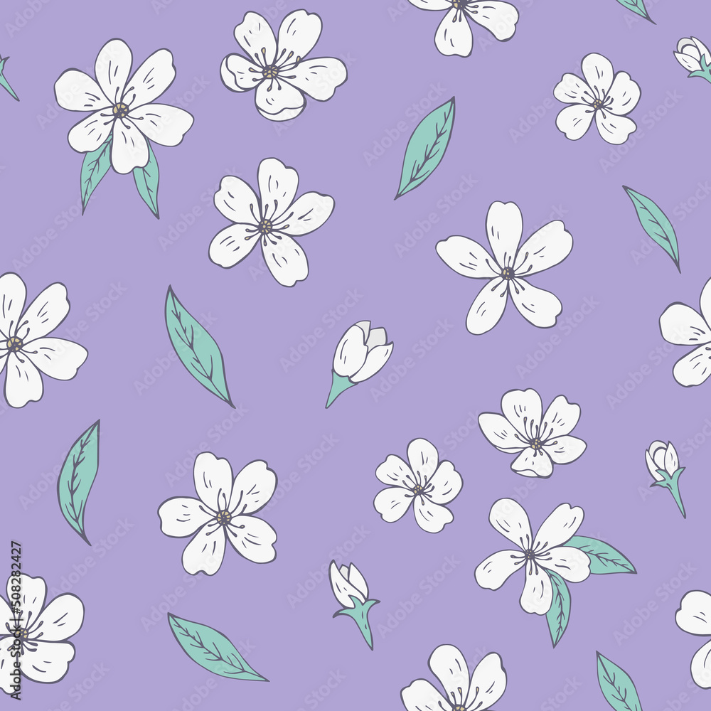 Seamless vector pattern of sakura flowers. Decoration print for wrapping, wallpaper, fabric, textile. Spring background. Cherry blossoms. Seamless vector pattern of sakura flowers. Decoration print for wrapping, wallpaper, fabric, textile. Spring background. Cherry blossoms.