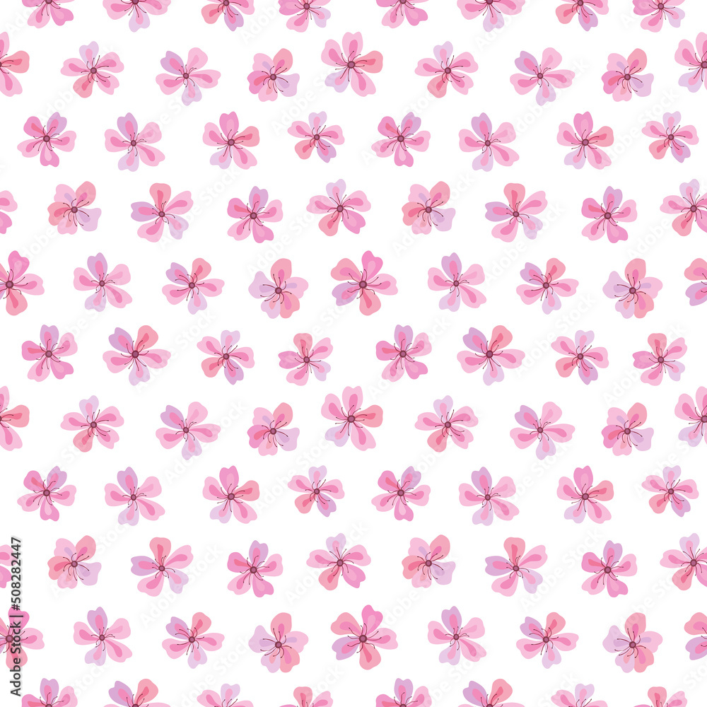 Seamless vector pattern of sakura flowers. Decoration print for wrapping, wallpaper, fabric, textile. Spring background. Cherry blossoms. 