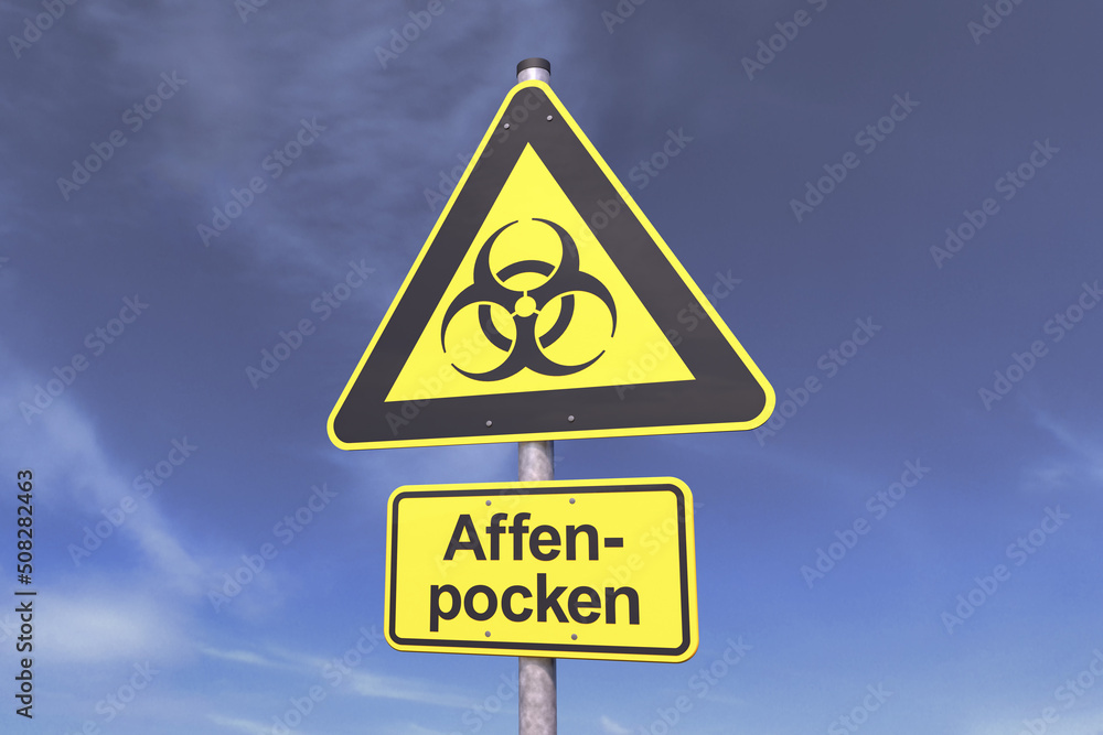 3d Illustation - Verkehrsschild - Affenpocken - Himmel - Wolken 3d Illustation - Verkehrsschild - Affenpocken - Himmel - Wolken