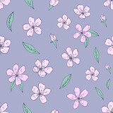 Seamless vector pattern of sakura flowers. Decoration print for wrapping, wallpaper, fabric, textile. Spring background. Cherry blossoms. 