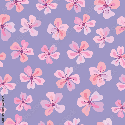 Seamless vector pattern of sakura flowers. Decoration print for wrapping, wallpaper, fabric, textile. Spring background. Cherry blossoms.  © Anna Sobol
