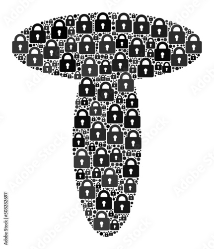 Safeguard mosaic mushroom icon. Mushroom mosaic icon of lock items. Vector combination for lockdown purposes.