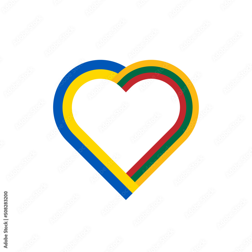 unity concept. heart ribbon icon of ukrainian and lithuanian flags. vector illustration isolated on white background
