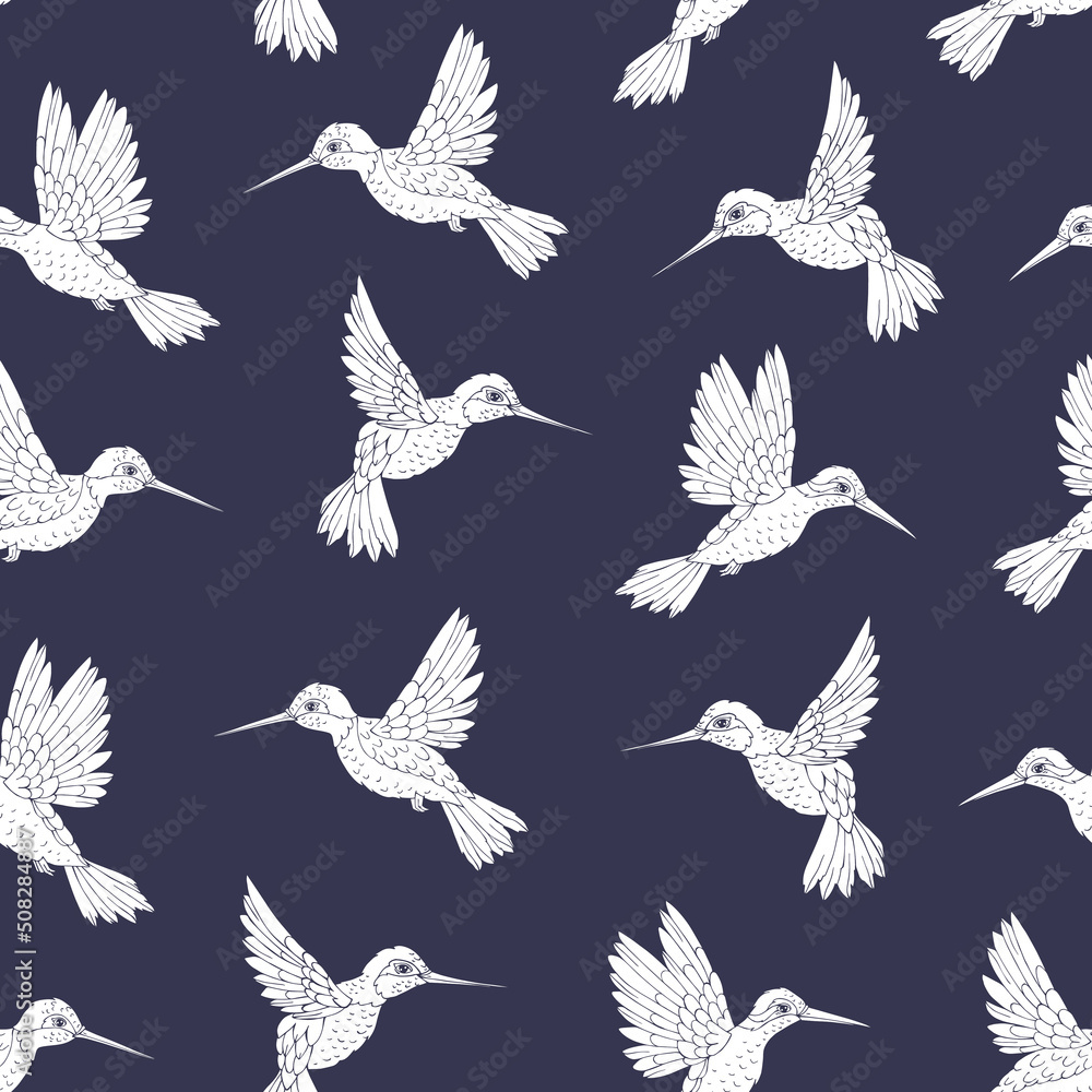 Vector seamless pattern with hummingbird. Decoration print for wrapping, wallpaper, fabric. Seamless vector texture.