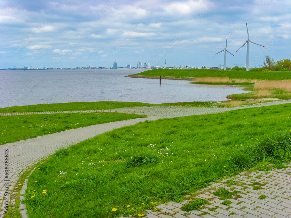 North German coast nature landscape panorama from Bremerhaven Germany.