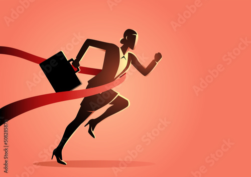 Businesswoman crossing finish line