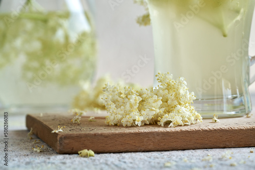 Fresh elder flowers, lemonade and syrup