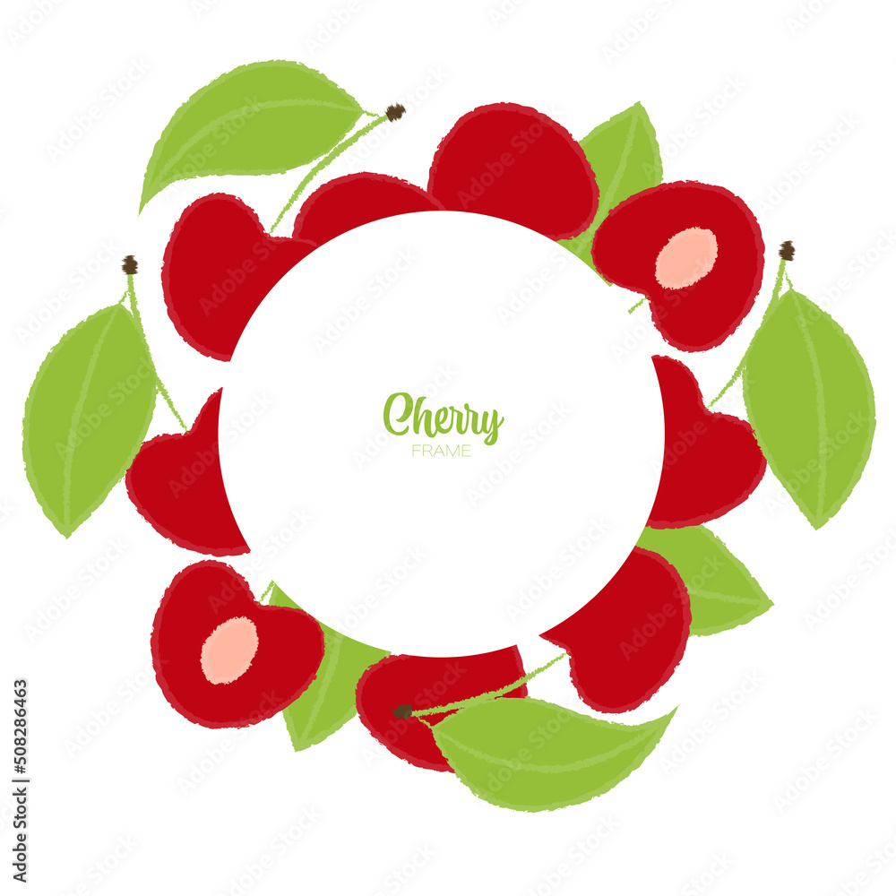 Vector Round Summer Frame of Bright Decorative Cherries and Leaves Vector Round Summer Frame of Bright Decorative Cherries and Leaves