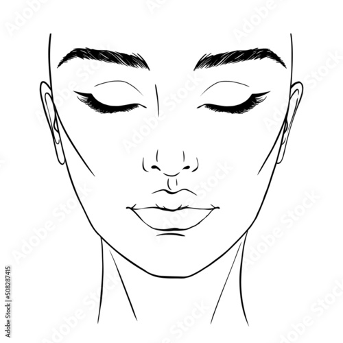 Beautiful woman portrait. Face chart Makeup Artist Blank Template.
