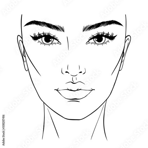 Beautiful woman portrait. Face chart Makeup Artist Blank Template.