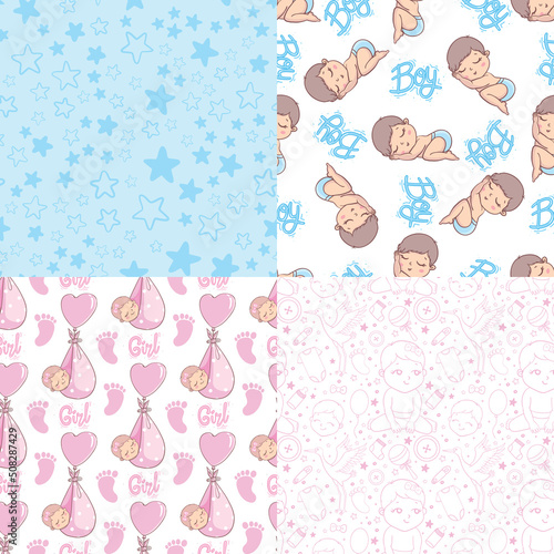 A set of ready-made designs for newborns. This is a boy. It's a girl. Vector illustration.