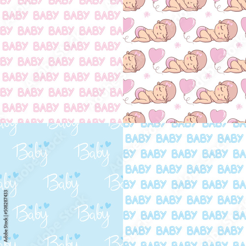 A set of ready-made designs for newborns. This is a boy. It's a girl. Vector illustration.