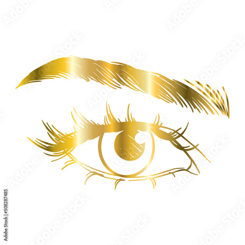 Eyelash extension logo. Makeup with gold glitter. Vector illustration