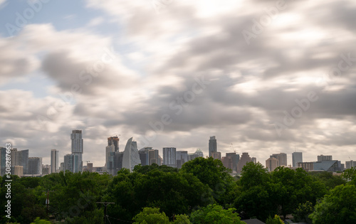 Fototapeta Naklejka Na Ścianę i Meble -  Long Exposure of Clouds Over Downtown Austin Skyline