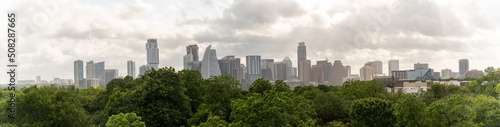Aerial View of Downtown Austin With Cloudy Skies From the Suburbs