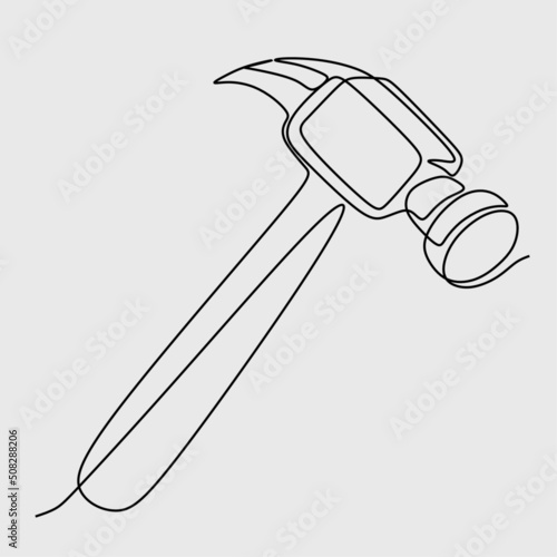 one line drawing of isolated vector object - hammer