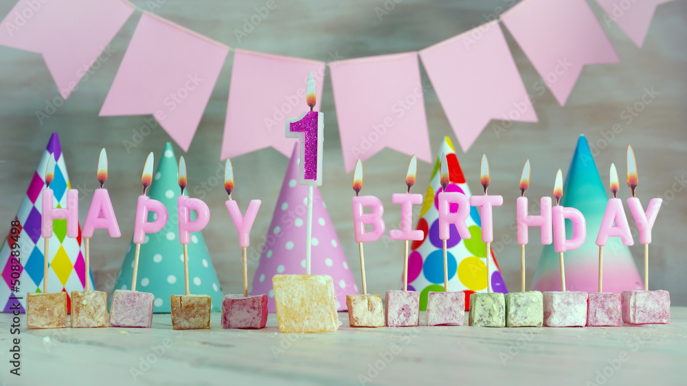 Happy birthday number 1 in pink pastel colors for a girl or woman