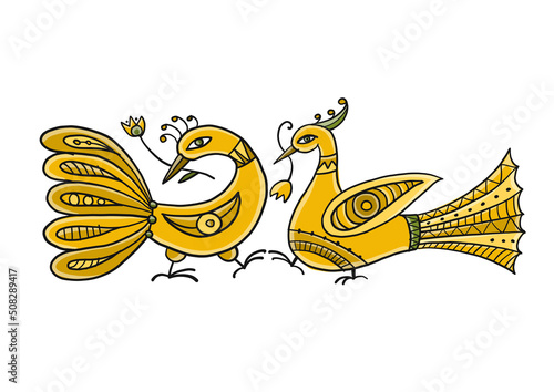 Couple of magic birds isolated on white. Art for your design