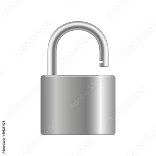 Metallic opened padlock isolated on white background. Vector illustration..
