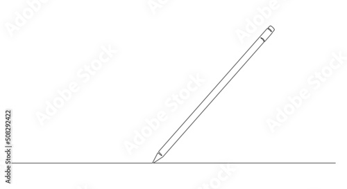 One continuous line drawing of pen writing thin stroke. Pencil symbol of study and education concept in simple linear style. Doodle vector illustration