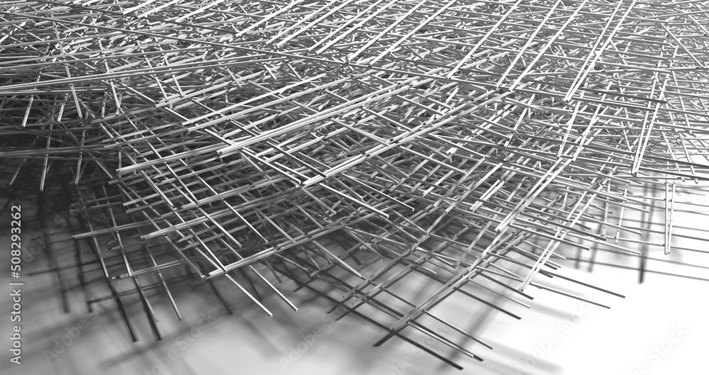 Abstract monochrome background. White structure. The structure of the rods. 3D visualization.